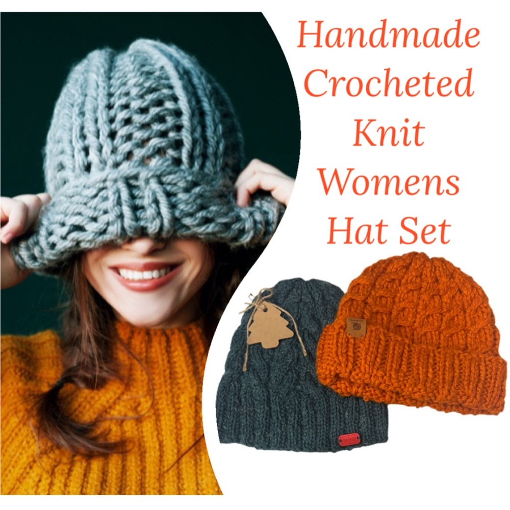 Handmade Crochet Beanie Cozy Winter Textured Chunky Sweater Nordic Cable Knit